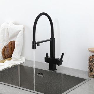 Смеситель для кухни Gappo G4395-56 с подключением фильтра питьевой воды и гибким изливом чёрный